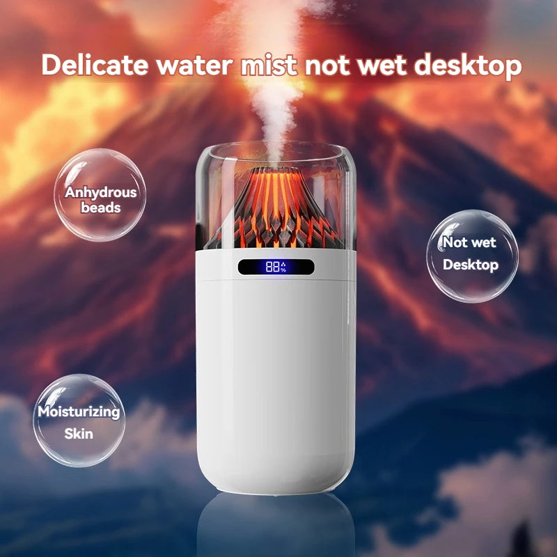 Volcano Mini Humidifier - USB Rechargeable/Battery, Digital Display, Car Diffuser & Air Hydration for Home/Office/Car