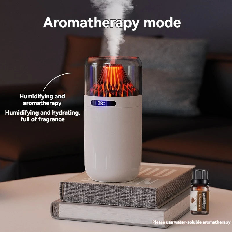 Volcano Mini Humidifier - USB Rechargeable/Battery, Digital Display, Car Diffuser & Air Hydration for Home/Office/Car