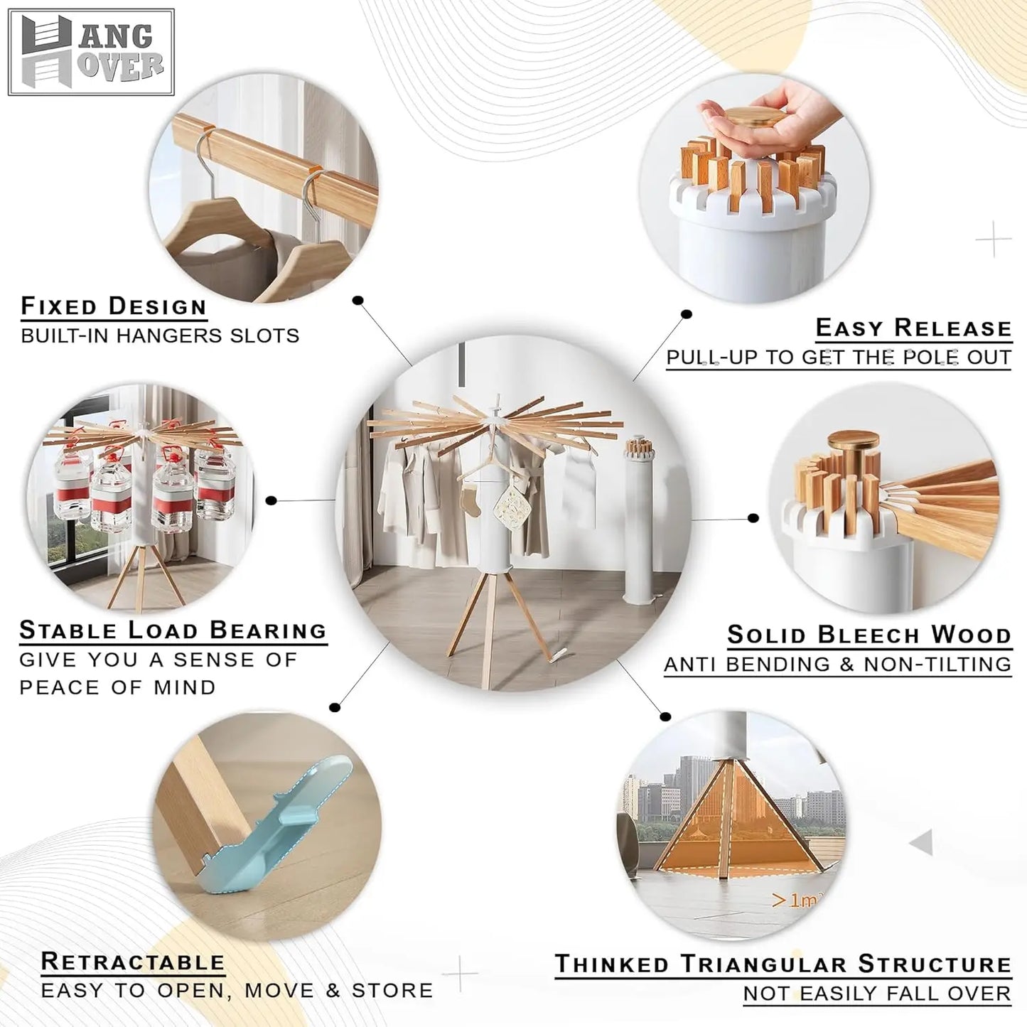 Foldable Octopus-Style Clothes Drying Rack Foldable Clothes Drying Bamboo Rack Portable Rotating Clothes Drying Rod 16 Rods