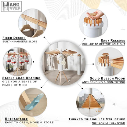 Foldable Octopus-Style Clothes Drying Rack Foldable Clothes Drying Bamboo Rack Portable Rotating Clothes Drying Rod 16 Rods