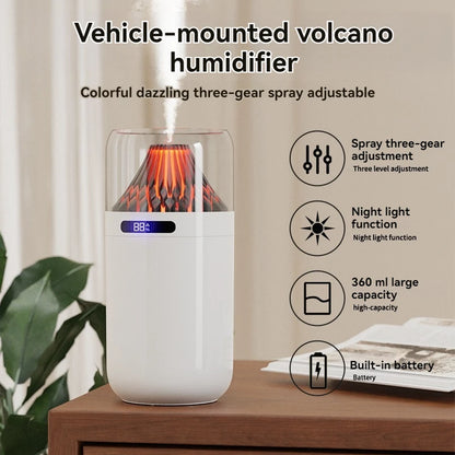 Volcano Mini Humidifier - USB Rechargeable/Battery, Digital Display, Car Diffuser & Air Hydration for Home/Office/Car