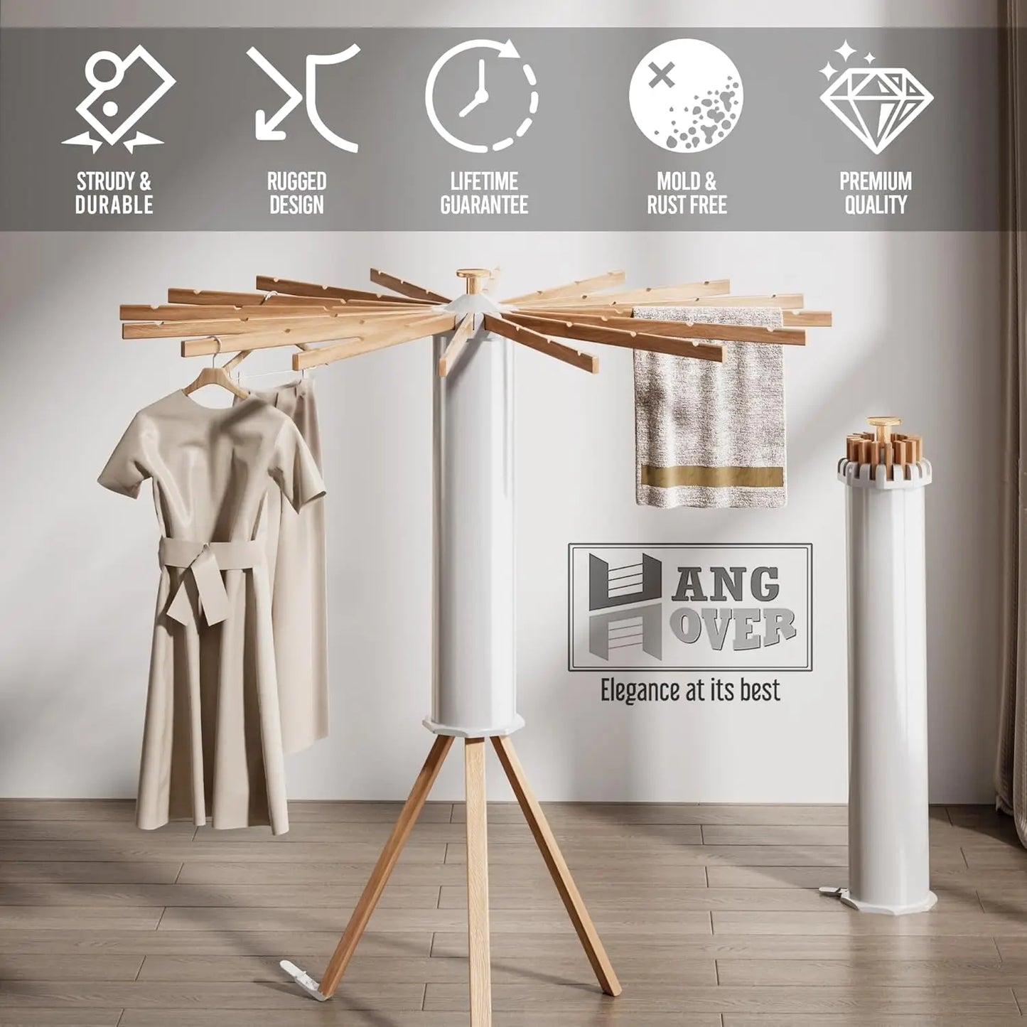Foldable Octopus-Style Clothes Drying Rack Foldable Clothes Drying Bamboo Rack Portable Rotating Clothes Drying Rod 16 Rods