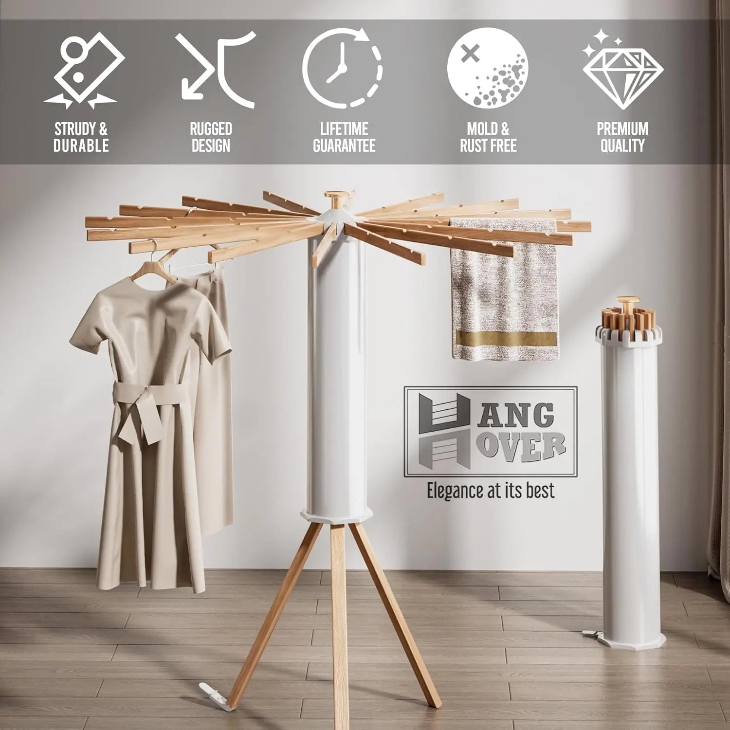 Foldable Octopus-Style Clothes Drying Rack Foldable Clothes Drying Bamboo Rack Portable Rotating Clothes Drying Rod 16 Rods