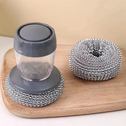 1~5Pcs Automatic Liquid Adding Pot Washing Brush Stainless Steel Press Brush Kitchen Tool Household Cleaning Brush
