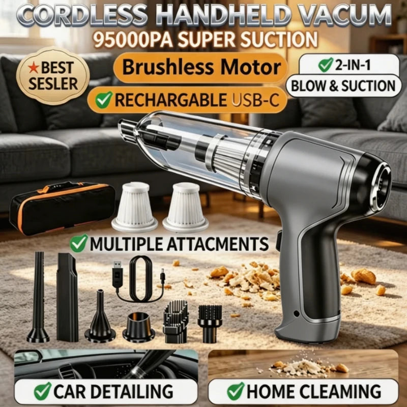 95000PA Car Vacuum Cleaner Wireless Powerful Cleaning Machine Auto Robot Car Accessories Home Appliance Strong Suction as Gift