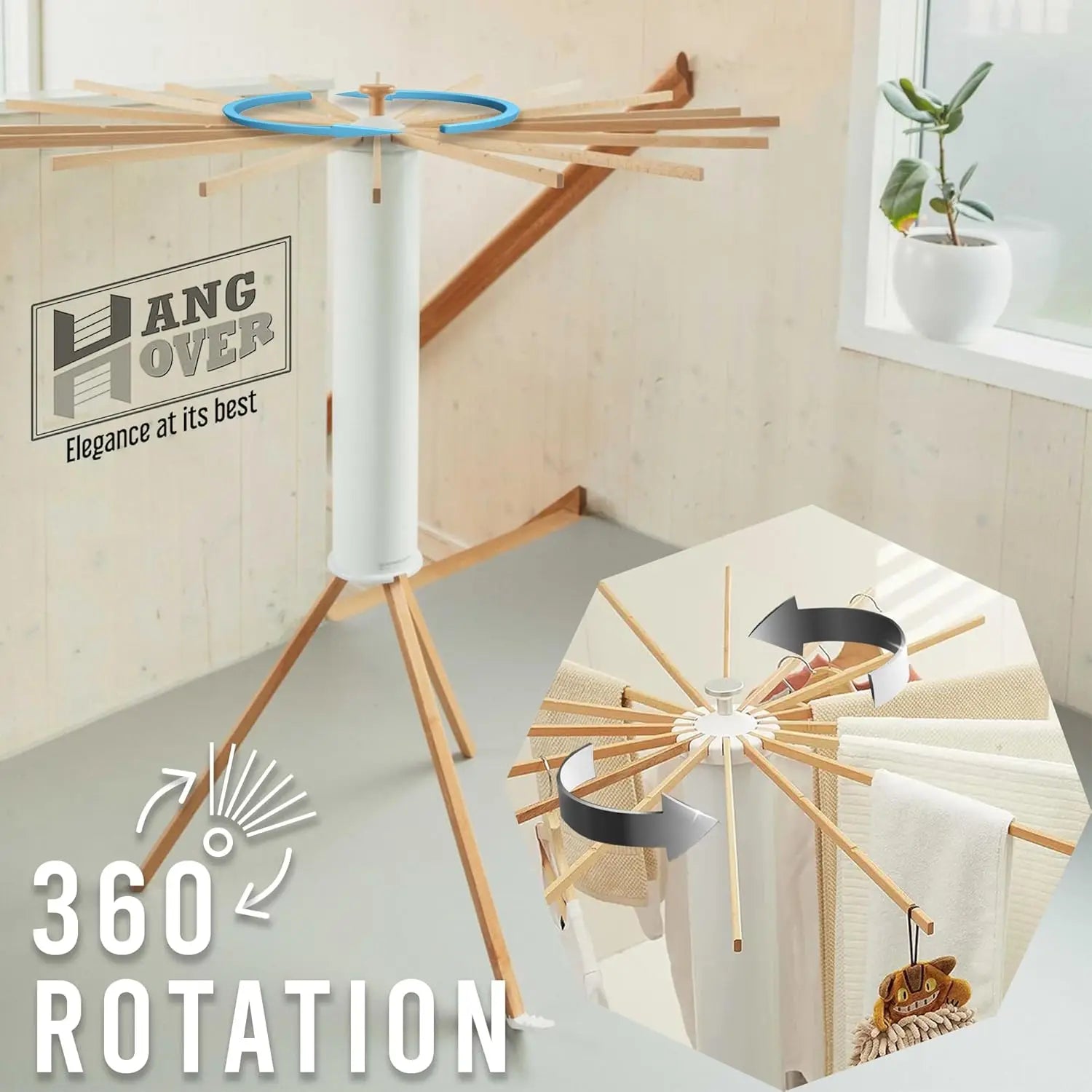 Foldable Octopus-Style Clothes Drying Rack Foldable Clothes Drying Bamboo Rack Portable Rotating Clothes Drying Rod 16 Rods