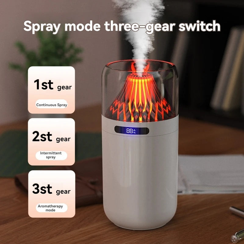 Volcano Mini Humidifier - USB Rechargeable/Battery, Digital Display, Car Diffuser & Air Hydration for Home/Office/Car