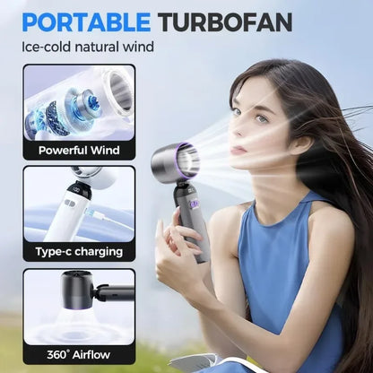 5000AH Hand Fan Mini Turbo Fans Mini Ice Cooling Fan Hand Folding High-Speed Turbine Fan Cooling Ice Fan Portable Handheld Fans