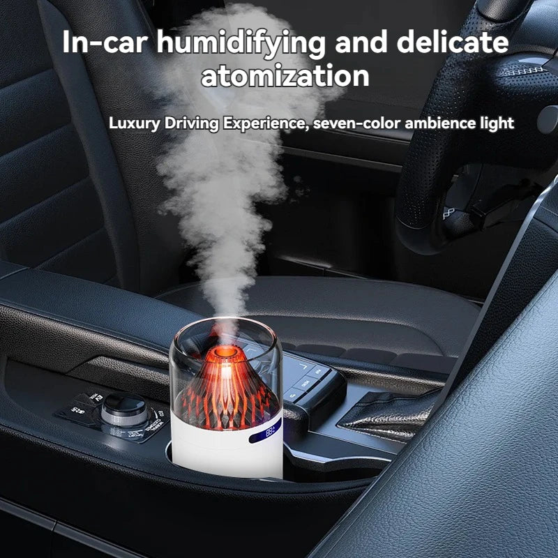 Volcano Mini Humidifier - USB Rechargeable/Battery, Digital Display, Car Diffuser & Air Hydration for Home/Office/Car